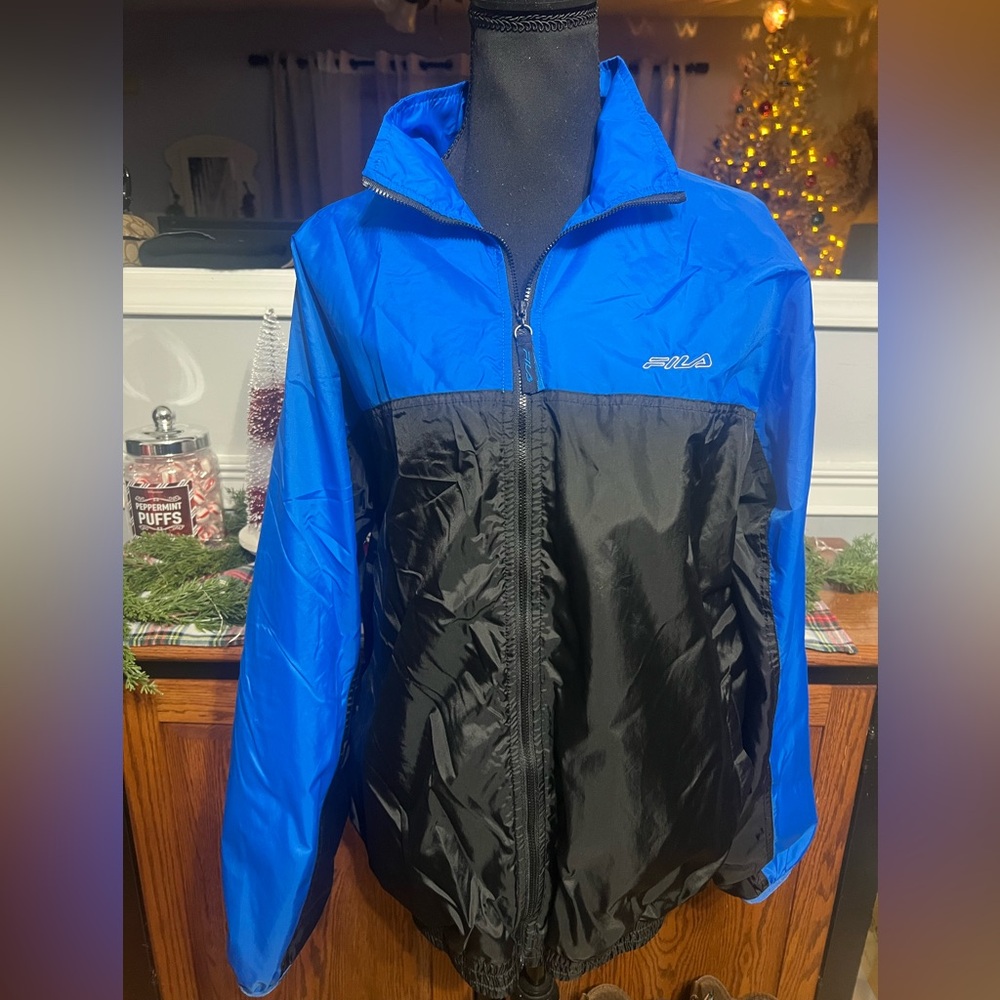 Fila Men's Vibrant Blue and Sleek Black Windbreaker